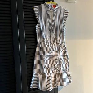 Blue and White striped dress with button detail. Great for work or for pleasure!